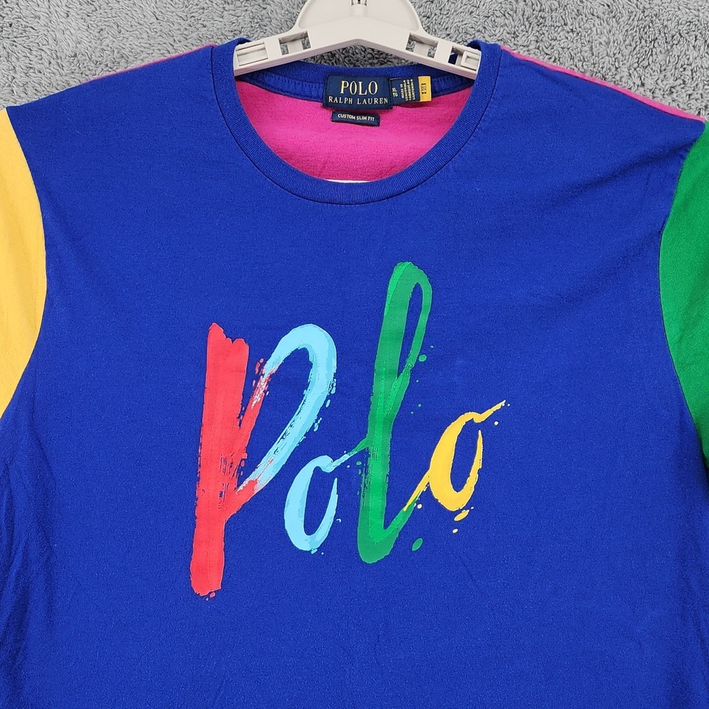 Polo Ralph Lauren Shirt Mens XL Slim Fit Color Block Logo Tee Brushstroke Logo